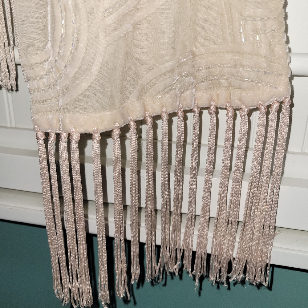 Elegant Cejon Light Peach Beaded Fringe Scarf - Picture 2 of 8